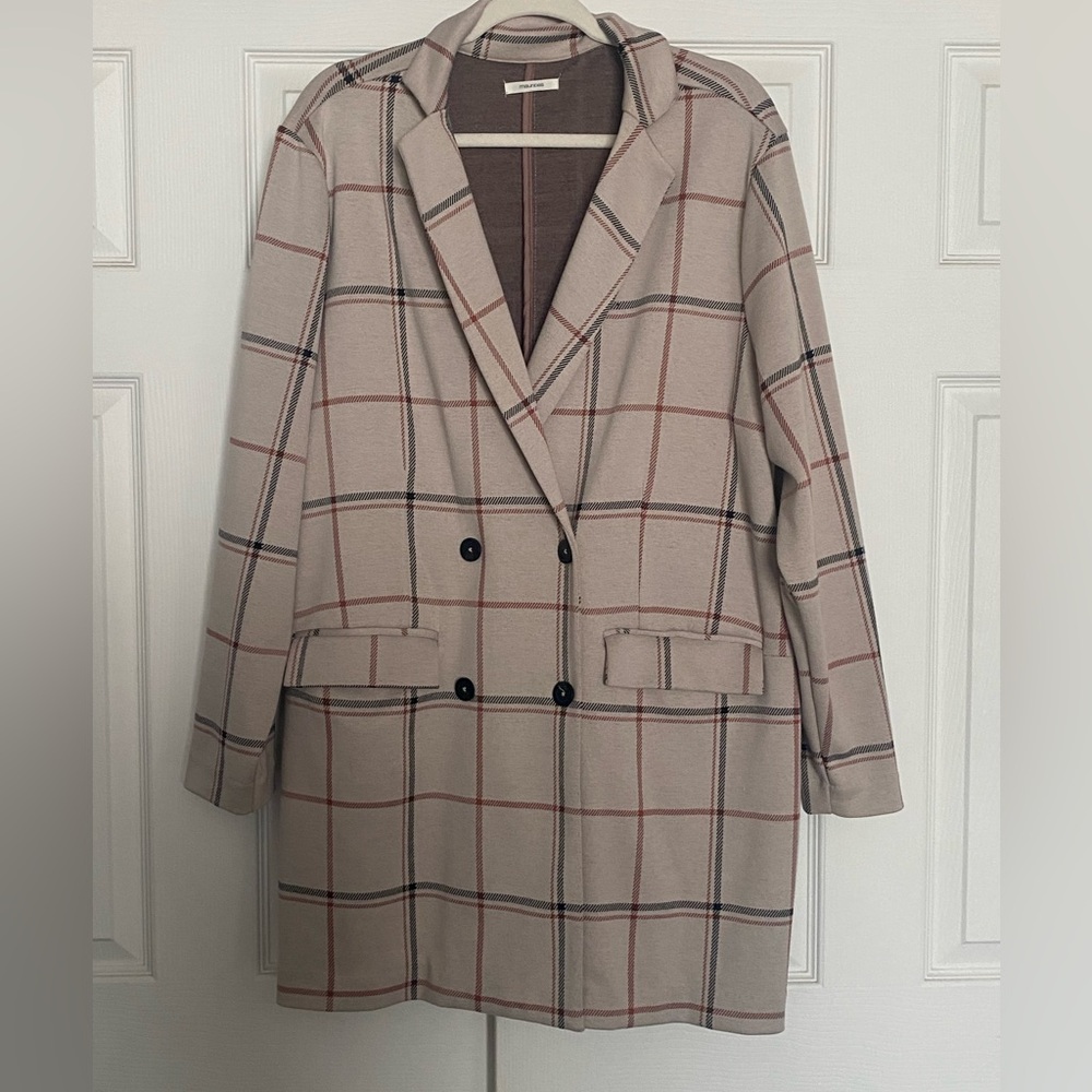 Maurices Beige Plaid Double-Breasted Blazer